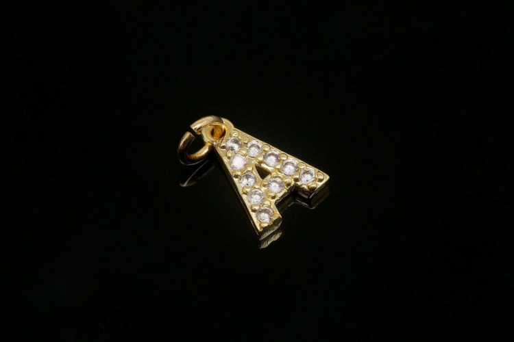 [도매] EM007-무니켈 금도금 고리형 큐빅 알파벳 A (10개)
