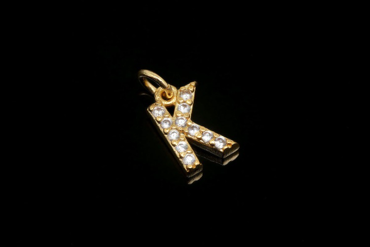 [도매] EM007-무니켈 금도금 고리형 큐빅 알파벳 K (10개)