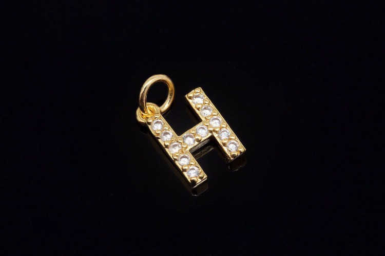 [도매] EM007-무니켈 금도금 고리형 큐빅 알파벳 H (10개)